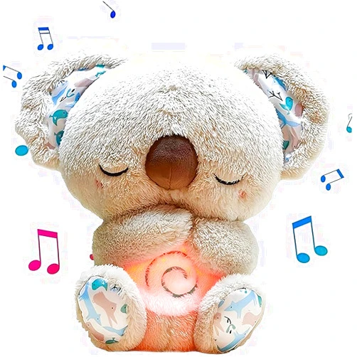 Pmuul Relief Koala Breathing Stuffed Toy, Anxiety Relief Plush Breathing Animal, Sleeping Koala Plush Breathing with Musical Lights & Rhythmic Breathing Motion New Year Gift Plush Figure Toys (Grey)