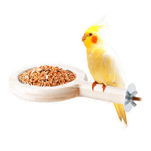 Xungieto Bird Perch Stand with Feeding Cup, Wooden Parrot Perch Bird Cage Accessory for Parakeet, Lovebird, Cockatiel, Conure, Budgie, and Small Parrots