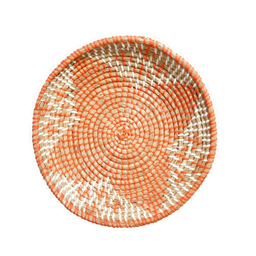 Symmetric Matrix Woven Fruit Basket Seagrass Basket Wall Decor, Boho Decor for Home, Living Room, Kitchen - Bohemian Wall Decor, Natural Seagrass and Orange Woven Basket Fruit Bowl for Boho Wall Decor 11.8