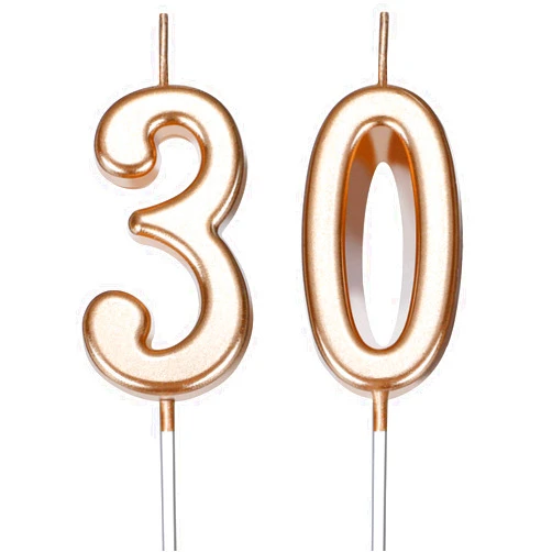 Nuanchu 30th Birthday Candles Cake Number Candles Happy Birthday Cake Candles Topper Decoration for Birthday Wedding Anniversary Celebration Favor, 3.54 Inches Total Length (Champagne Gold)
