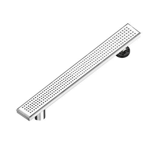 Neodrain 24-Inch Offset Side Outlet Linear Shower Drain with Quadrato Pattern Grate Cover, Brushed 304 Stainless Steel Rectangle Shower Floor Drain, with Leveling Foot, Hair Strainer Catcher