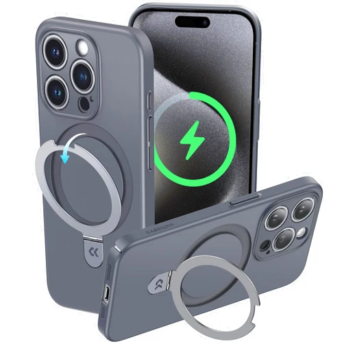 CASEKOO Magnetic Stand Slim-Fit for iPhone 15 Pro Case [MagSafe-Compatible][Lens Protection][Velvety Touch][Cushioning Cotton] Matte Hard Anti-Scratch Case for iPhone 15 Pro, Gemstone Black