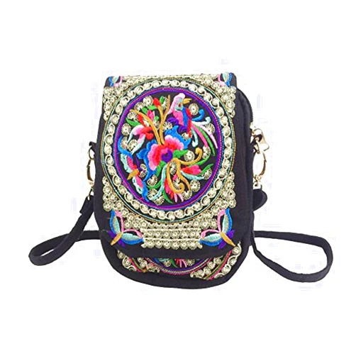 VINTAGE EMBROIDERY V.E. Vintage Embroidery Women Floral Embroidered Purse Boho Crossbody Bags for Women Small Coins Purse