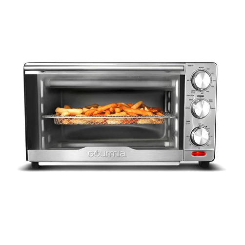 Gourmia GTF7350 6-in-1 Multi-function, Stainless Steel Air Fryer Oven - 6 Cooking Functions - Fry Basket, Oven Rack, Baking Pan & Crumb Tray, Included + Recipe Book