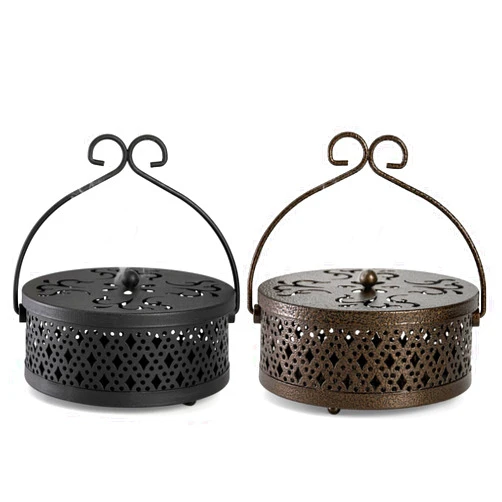 Kingrol 2 Pack Mosquito Coil Holders with Handles, Retro Portable Mosquito Incense Burners for Indoor Outdoor