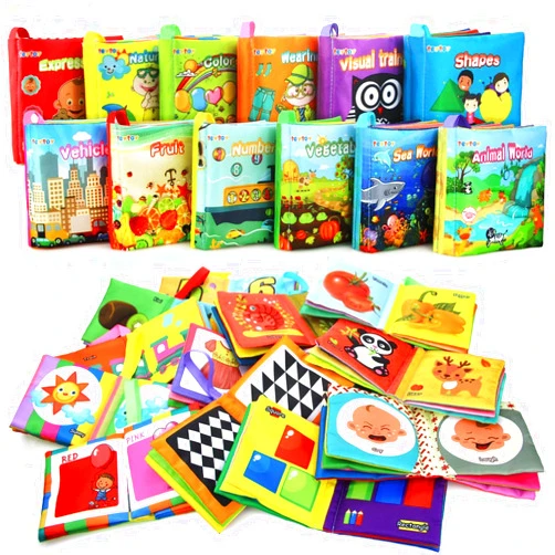 teytoy My First Soft Book, Nontoxic Fabric Baby Cloth Activity Crinkle Soft Books for Infants Boys and Girls Early Educational Toys (Pack of 12)