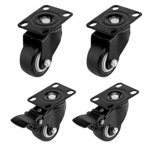 Ulifestar 4 PCS 2 inch Heavy Duty Caster Wheels Polyurethane PU Rubber Swivel Casters with Top Plate & Strong Bearing Total 400lb Quite Mute Non-Marking Locking Stem Casters Black (2'')