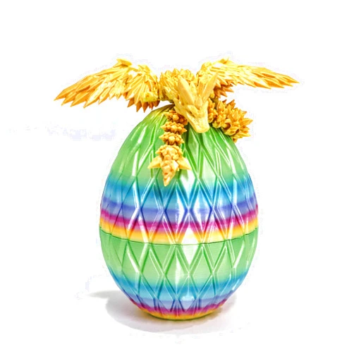 Flavery 3D Printed Dragon Egg - Flying Dragon in Diamond Egg, Flexible Winged Dragon Inside, Mystery Dragon Eggs Gift, Desk Decoration, Fidget Toy (Multicolored Rainbow)