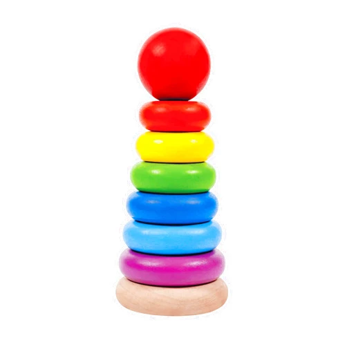 PlanToys Wooden 8 Piece Sorting and Stacking Ring Toy (5124) | Rainbow Color Collection |Sustainably Made from Rubberwood and Non-Toxic Paints and Dyes
