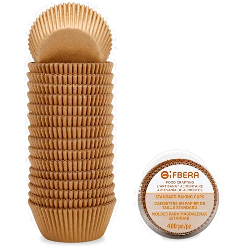 Gifbera Natural Cupcake Liners Standard Baking Cups 400-Count, Unbleached No Smell Paper