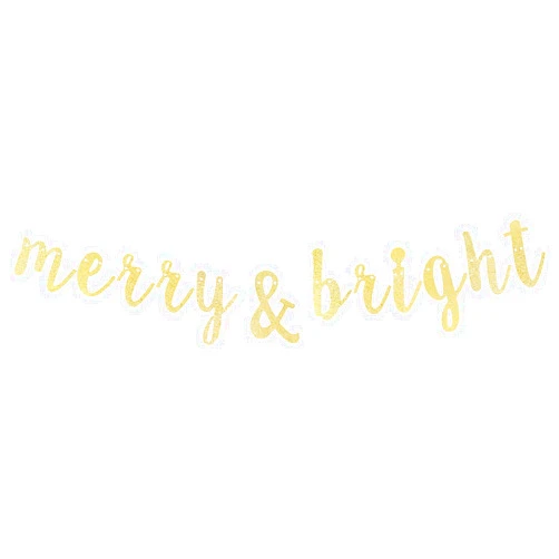 LINGTEER Merry & Bright Gold Glitter Bunting Banner Perfect for Merry Christmas Xmas Festival Holiday Party Decorations.