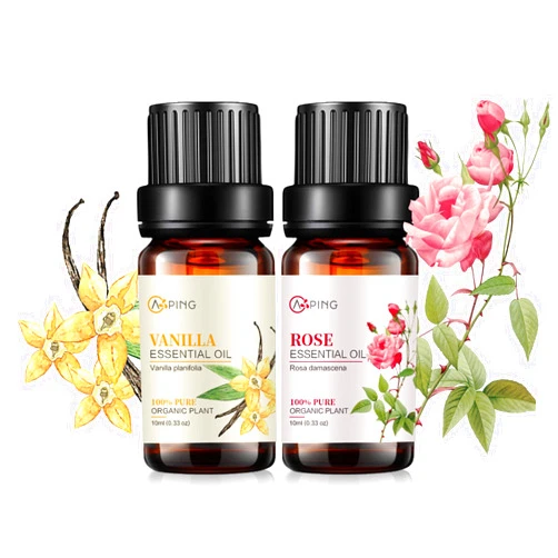 AOPING Rose & Vanilla Essential Oils - 100% Pure Organic Natural Plant Oils for Diffuser, Aroma, Spa, Massage, Yoga, Perfume, 2x10ML