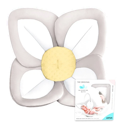Blooming Bath Baby Bath Seat - Baby Tubs for Newborn Infants to Toddler 0 to 6 Months and Up - Baby Essentials Must Haves - The Original Washer-Safe Flower Seat (Lotus, Gray/White/Yellow)