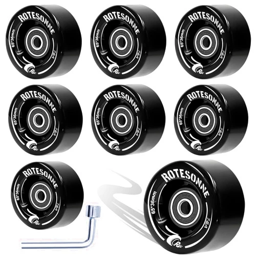 ROTESONNE 8 Pack 78A Quad Roller Skate Wheels 65 x 36mm with ABEC-9 Bearings Installed for Double Row Skating, Quad Skates Accessories Outdoor/Indoor Use (Black)
