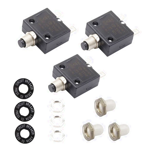 T Tocas 3pcs Push Button Manual Reset Circuit Breaker Thermal Overload Protector Switch Circuit Breaker 50V DC 125/250V AC L1 Series (10A)