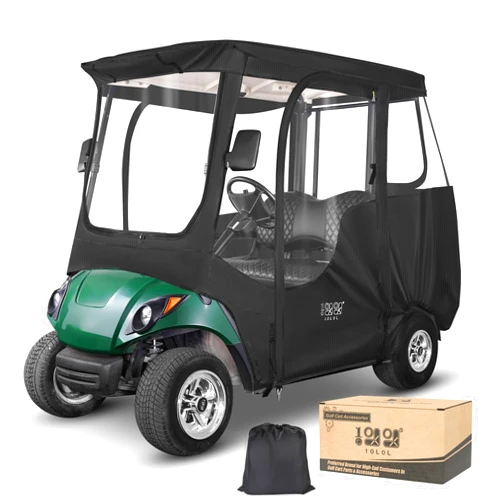 10L0L Golf Cart Driving Enclosure 2/4 Passenger for Yamaha G14 G16 G22 G29 Drive2 with Heavy Duty Zipper,600D Golf Cart Rain Cover Driving Covers with Roll-up Windshield, 4-Sided Clear Window
