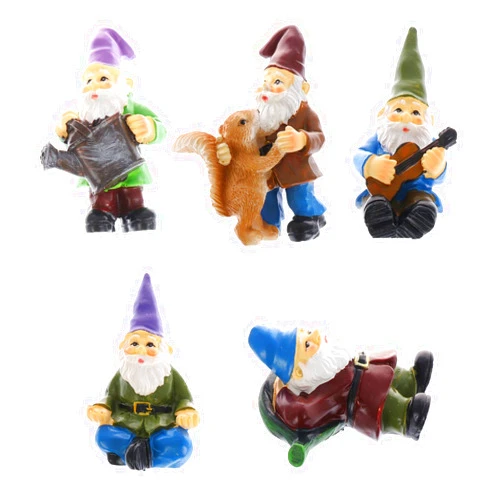 Haomian Set of 5 Miniature Garden Gnomes Mini Gnome Figures Waterproof Resin Ornament Miniature Fairy Garden Ornaments Outdoor Accessories Micro Landscape Decoration
