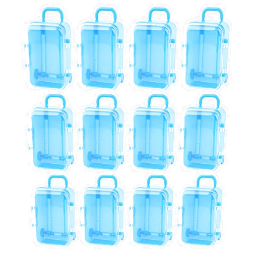 Framendino, 12 Pack Blue Mini Travel Suitcases Box Plastic Candy Boxes Gift Box Transparent Tiny Jewelry Storage Cases for Wedding Party Decorations