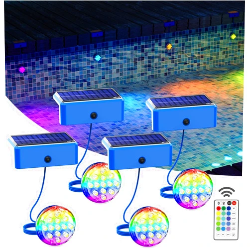 Skairipa Solar Lights for Pools & Gardens - Waterproof RGB 16 Color Changing LED Lights (4Pack)