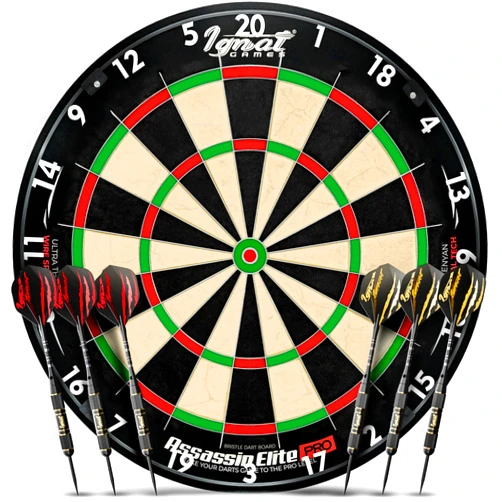 IgnatGames Dartboard Professional Set - Competition Size Kenyan Sisal Dart Board for Adults - Staple-Free Ultra-Thin Wire Spider with Accessories & 6 pcs Premium Darts