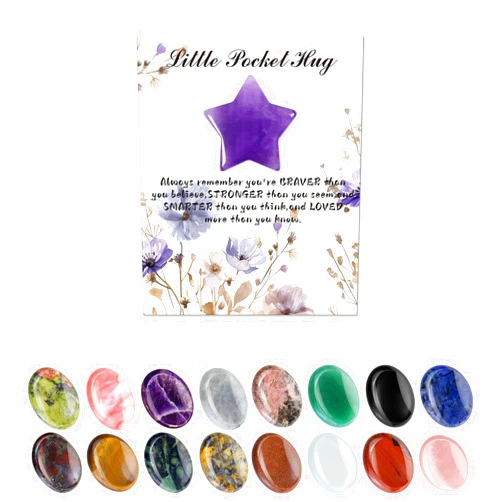 Toomwvvy Mixed 4pcs Worry Stones and 1pcs Amethyst Star Pocket Hug Token Crystals