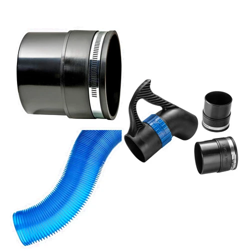 ROCKLER Complete Dust Collection Set: 2-Pack 4-Inch Tool Ports with Metal Clamps, Quick Change Floor Sweep, Handle, Extension Wand & 4' Expandable Dust Hose (14' Max Length)