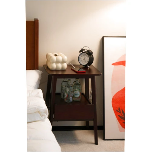 Kuabner Bamboo Nightstand with Drawers Large Storage Bedside Table Multifunctional Bedroom Side Table Stylish Bamboo Furniture Suitable for Bedroom and Living Room，Maroon