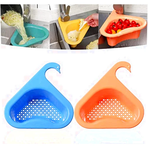 KLQQLK 2Pcs Sink Drain Basket Swan Drain Rack, Multifunctional Kitchen Triangle Sink Filter,Corner Kitchen Sink Strainer Basket, Multi-Function Water Storage Tank Drain Rack，Fits All Sinks (2)