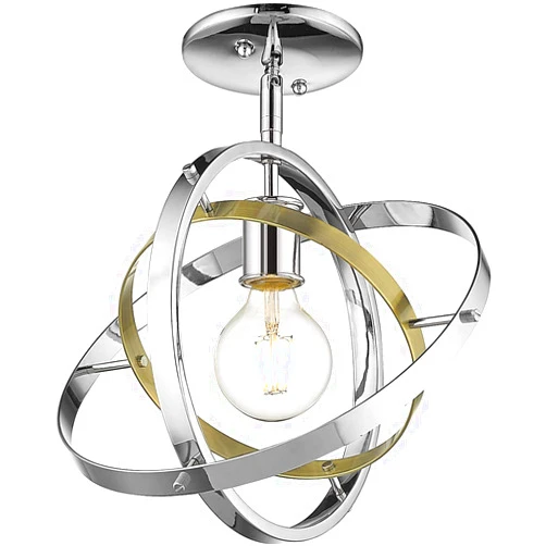Golden Lighting 7936-1SF AB-CH Atom Semi-Flush/Pendant, Chrome with Aged Brass Ring
