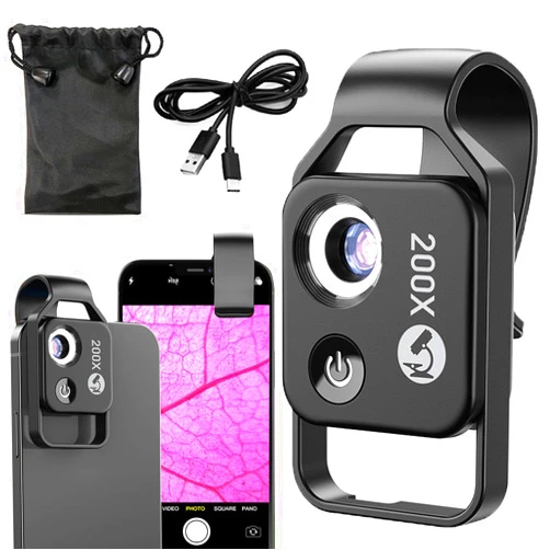 TTEDMO Nanozoom 200x Magnification Zoom,Nano Zoom 200x for iPhone,Nanosight x200,Turns Any Smartphone Into A Pro-Microscope (Black,200X with CPL)