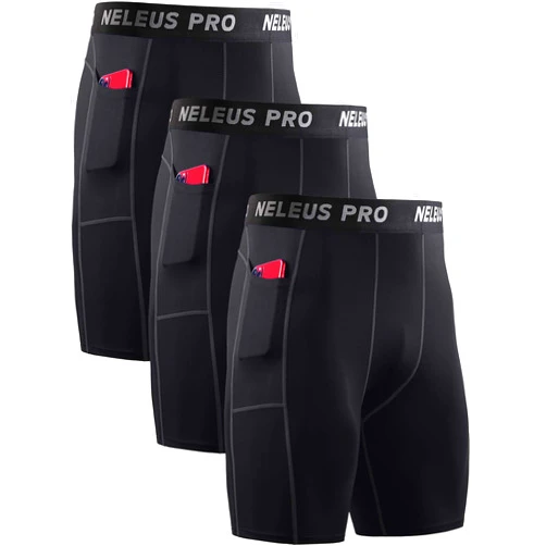 NELEUS Men's Compression Short with Pocket Dry Fit Yoga Running Shorts Pack of 3