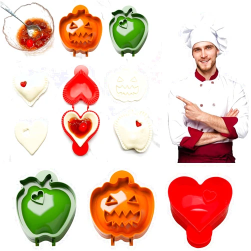 PABTID 3Pcs Mini Pie Molds, Dough Presser Pocket Pie Molds for Baking, Party Potluck Hand Pie Molds, One Press Pie Set, Apple, Pumpkin And Heart Shapes
