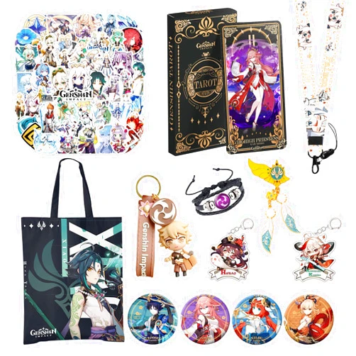 ShioewBy genshin impact Gift Set Including Poster Sticker Canvas bag for Birthday