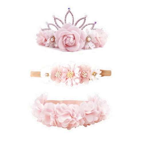 Mligril Baby Girl Floral Headbands- 3pcs Nylon Headband Handmade Flower Crown Elastic Hairband Newborn Toddler Hair Accessories Gifts for Girls （1-6 years old）