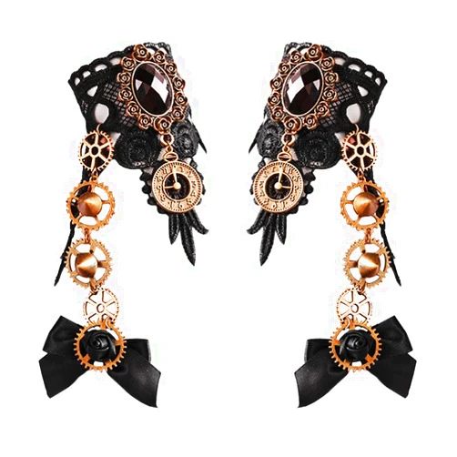 Daimay Bronzing Fingerless Gloves Gothic Floral Lace Steampunk Wristband Ring Vintage Beaded Gloves Bridal Bracelet Ring Set - 1 Pair – Butterfly Knot