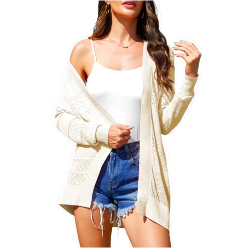 VIISHOW Womens Open Front Cardigan Sweater Long Sleeve Loose Fit Soft Crochet Knit Hollow Out Sweaters Lightweight Cardigans