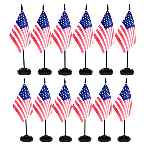 BCLin 12 Pack USA Desk Flags Set, American US Small Mini Table Office Flags With 12