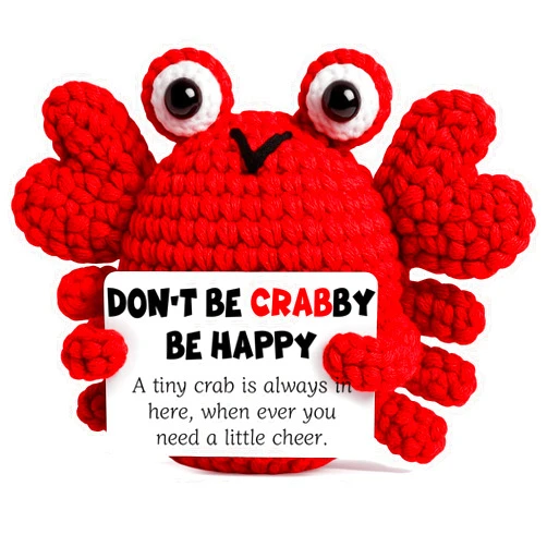 GiftMark Positive Crochet Crab Animal Encouragement Don't Be Crabby Mini Handmade Birthday Gifts for Christmas Thanksgiving Mathers Teachers Gift for Women Coworker Friends Teacher