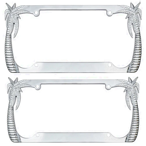 BDK Die-Cast Metal License Plate Frames – Chrome Plated & Rust-Free Cover with Palm Tree Design (2 Pieces)