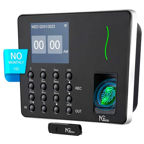 NGTeco Time Clocks for Employees Small Business, W3 2.4GHz WiFi Biometric Fingerprint Time Card Machine, Office Punch Clock Automatic in and Out with iOS/Android App No Monthly Fees