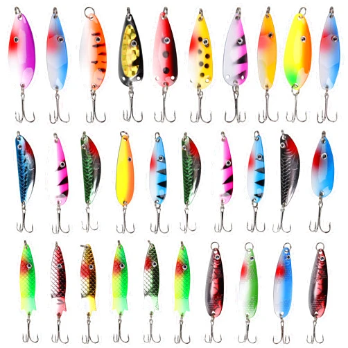 OROOTL Fishing Spoons Metal Lures, 30pcs Metal Spoon Lures Set Colorful Hard Spoon Spinner Baits Trout Spoon Fishing Lures for Pike Salmon Trout Bass Walleye