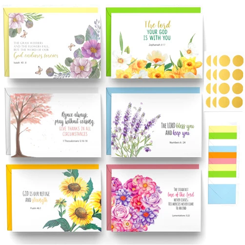 Dessie 60 Inspirational Christian Greeting Cards 4x6. 6 Bible Verse Cards. Encouragement Cards. Scripture Note Cards. Blank Inside for All Occasions. Assorted Color Envelopes and Blessed Gold Seals