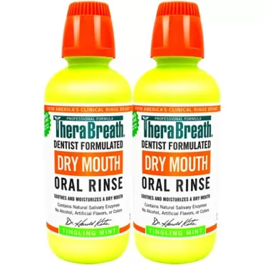 TheraBreath Dry Mouth Dentist Recommended Oral Rinse, Tingling Mint, 16 Ounce (Pack Of 2) 16 Fl Oz (Pack of 2)