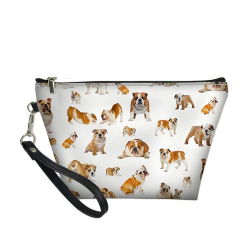 Howilath Fashion English Bulldog Cute Dog Pattern PU Leather Makeup Bag Travel Cosmetic Storage Pouch Shopping Casual Clutch Bag