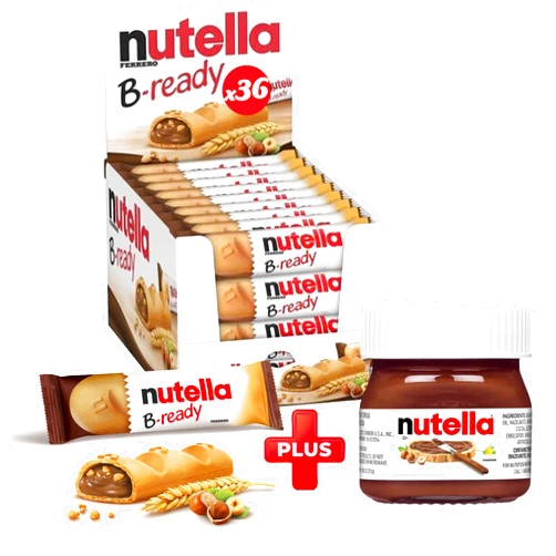 MELTINK B-Ready Crispy Wafer Bars - 36 Count + Bonus Mini Glass Jar (0.88 oz) - Delicious Nutella Spread with Hazelnut and Cocoa - Perfect Snack for Anytime and Anywhere - Bulk Pack