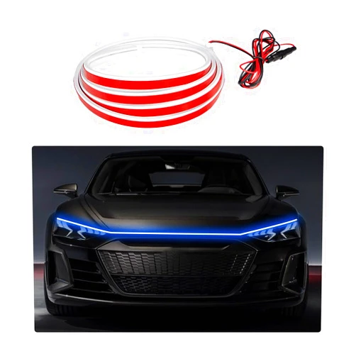Ohleats 79 Inch Car Hood Light Strip, Exterior Flexible Daytime LED Running Light, Waterproof Auto LED Strip Light with Dynamic Scan Start-up Effect, Car Accessories for SUV Truck (Blue)