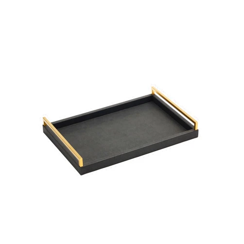 WV Black Shagreen Serving Tray, Home Decorative Tray, Leather Ottoman Tray Coffee Table Tray for Living Room Organizer Tray for Perfume Kitchen Platter Bathroom Vanity Tray for All Occasions