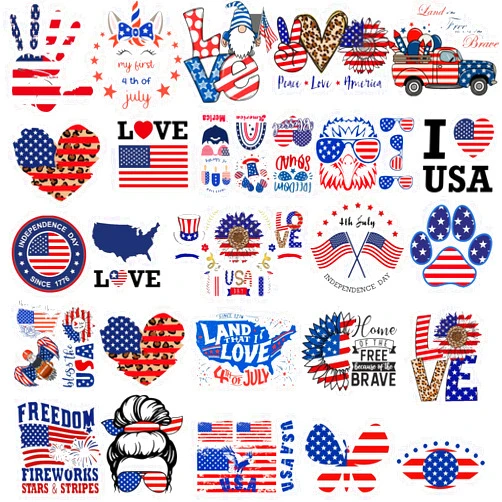 WILLBOND 25 Sheets America Flag Iron on Decals HTV Heat Transfer Vinyl Sheets Independence Day USA Flag Patches Stickers Iron on Appliques for Clothing Design T-Shirt (Flag Style)