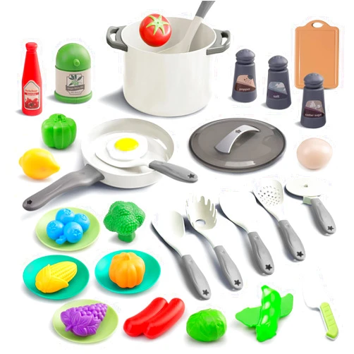 JOKERKING 35Pcs Kids Kitchen Toy Accessories, Toddler Pretend Cooking Playset with Play Pots and Pans, Utensils Cookware Toys, Play Food Set, Toy Vegetables, Learning Gift for Girls Boys (White)