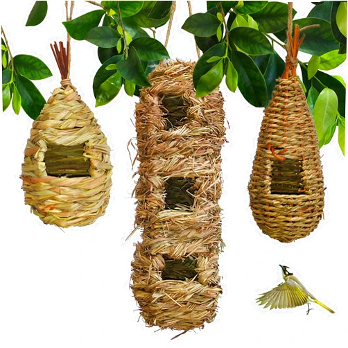 Chuanglian-Bird Hut Hand-Woven Teardrop Shaped Eco-Friendly Birds Cages Nest Roosting,Grass Bird Hut,Hanging Bird House,Cozy Resting Place,100% Natural Fiber,Ideal for Birds - Provides shelter from Cold Weather